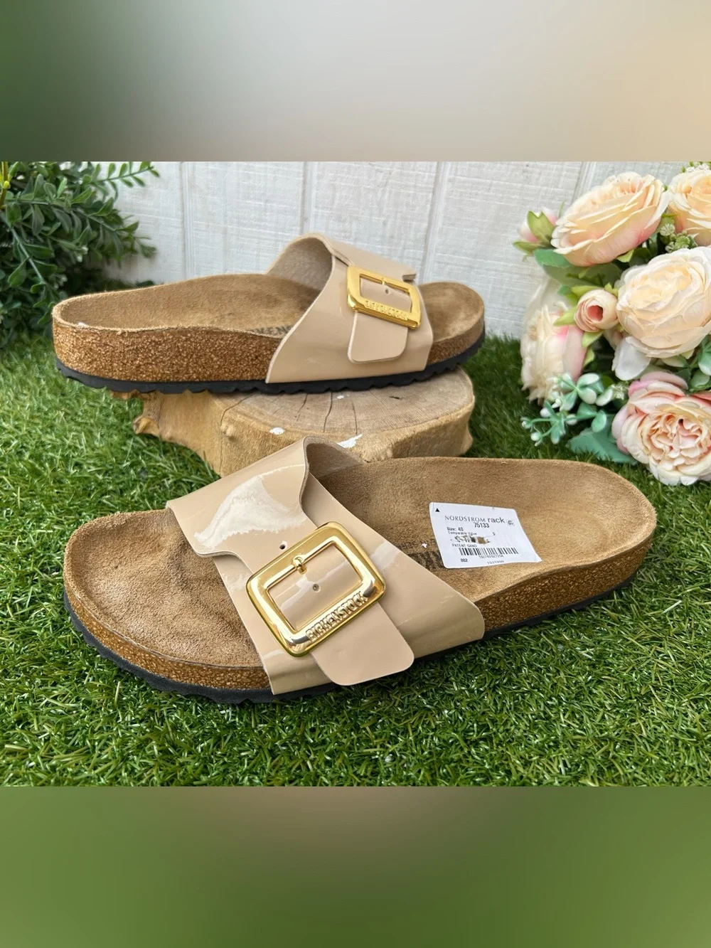 Birkenstock Catalina Luxe Buckle Birko-Flor patent sand size 40 US 9-9.5 gently